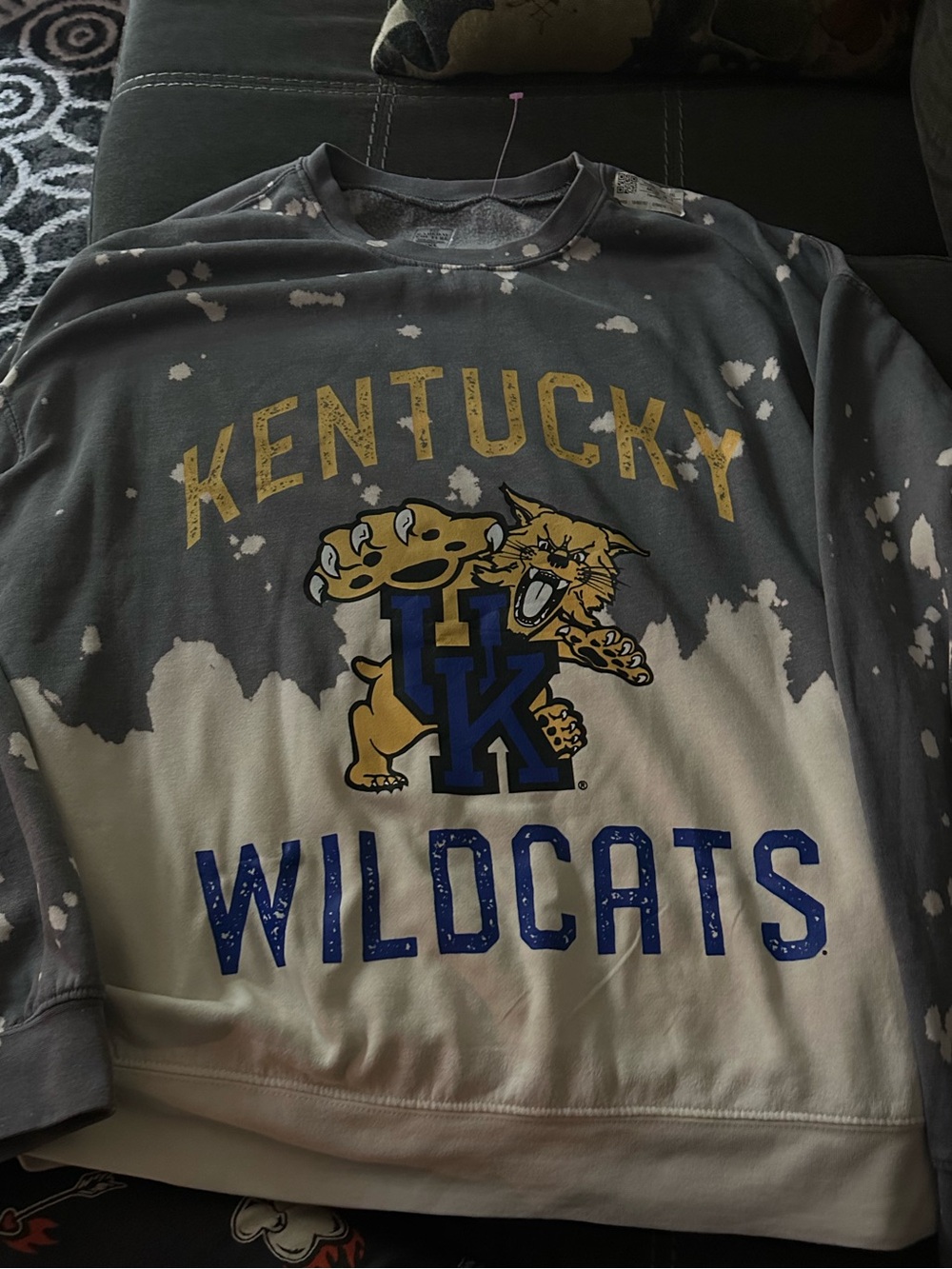 Kentucky Wildcats Grey & White Bleached Crewneck Sweatshirt